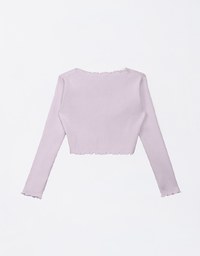 Pearl Button Ruffle Trim Heavyweight Knitted Top