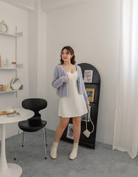 Long Sleeve V Neck Wool Blend Button Up Knitted Top