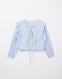 French Ruffle Collar Drawstring Blouse