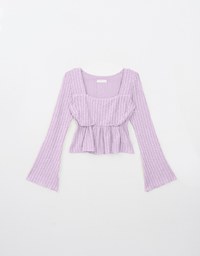 Square Neck Ruffle Flared Knit Top