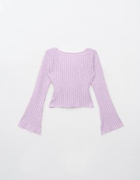 Square Neck Ruffle Flared Knit Top