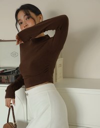 Half Turtleneck Curved Hem Crop Top