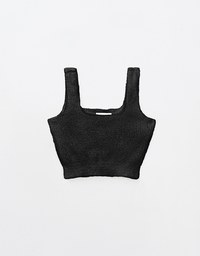 Suqare Neck Fluffy Cropped Padded Tank Top