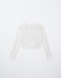 Long Sleeve Collared Asymmetric Button Up Top