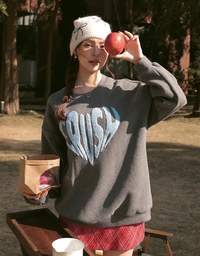 Oversized Letter Embroidered Crew Neck Sweater