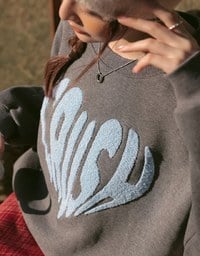 Oversized Letter Embroidered Crew Neck Sweater