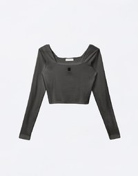 AIR SPACE Logo Long Sleeve Square Neck Ribbed Top