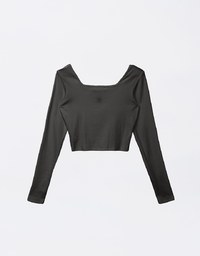 AIR SPACE Logo Long Sleeve Square Neck Ribbed Top