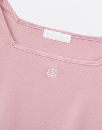 AIR SPACE Logo Long Sleeve Square Neck Ribbed Top