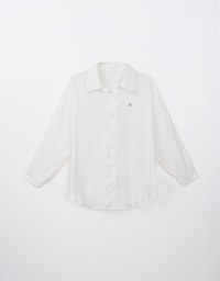 Basic Long Sleeve Button Up Straight Blouse With Air Space Logo Embroidered