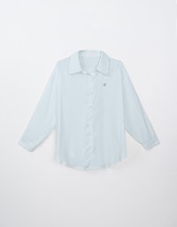 Basic Long Sleeve Button Up Straight Blouse With Air Space Logo Embroidered