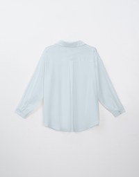 Basic Long Sleeve Button Up Straight Blouse With Air Space Logo Embroidered