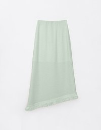 Casual Woven Long Skirt With Fringe Hem Design