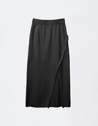 Frayed Slit Knit Maxi Skirt