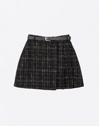 Classic Plaid Woolen Mini Skirt (with Belt)