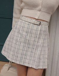 Classic Plaid Woolen Mini Skirt (with Belt)