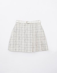 Classic Plaid Woolen Mini Skirt (with Belt)