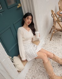 Classic Plaid Woolen Mini Skirt (with Belt)