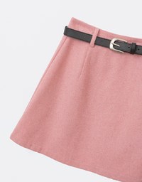 Basic Solid Color Woolen Mini Skirt (with Belt)