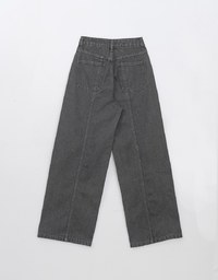 Heavyweight Washed Jeans Denim High Waisted Wide Pants Culottes