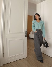 Heavyweight Washed Jeans Denim High Waisted Wide Pants Culottes