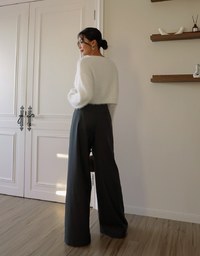 Hidden Placket Pleated Suit High Waist Wide Pants Culottes