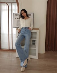 Vintage Washed High Waist Jeans Denim Flare Pants