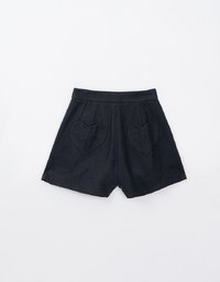 Press Button Heavyweight Pleated Jeans Denim Shorts