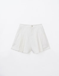 Press Button Heavyweight Pleated Jeans Denim Shorts