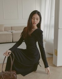 French Collar Slit Maxi Dress