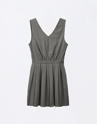 V Neck Woolen Pleated Vest Mini Dress