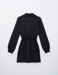 Collared Sweatshirt Dress with Pockets and Zipper Closure