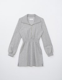 Collared Sweatshirt Dress with Pockets and Zipper Closure