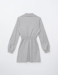 Collared Sweatshirt Dress with Pockets and Zipper Closure