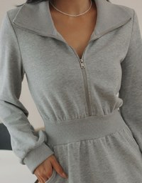 Collared Sweatshirt Dress with Pockets and Zipper Closure