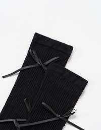 Korean Bow Ribbed Knee High Socks