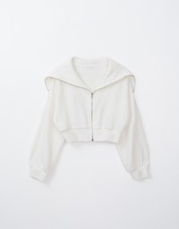 Soft Knit Sailor Collar Zipper Cropped Jacket