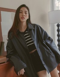 Faux Leather Oversized Jacket