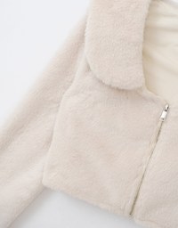 Fluffy Zipper Front Cropped Jacket