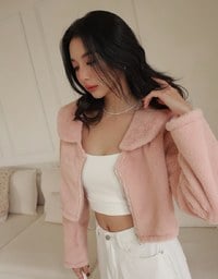 Fluffy Zipper Front Cropped Jacket