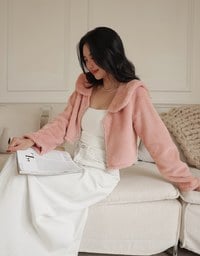 Fluffy Zipper Front Cropped Jacket