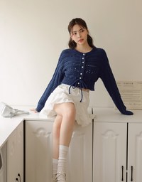 Pearl Button Drawstring Knit Top