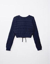 Pearl Button Drawstring Knit Top