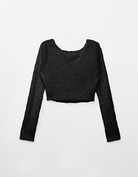 V Neck Fleece Tie Front Long Sleeve Knit Top