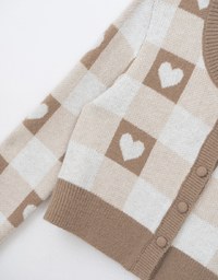 Heart Shape Checkered Button Front Knit Top