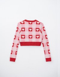 Heart Shape Checkered Button Front Knit Top