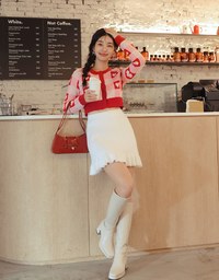 Heart Shape Checkered Button Front Knit Top