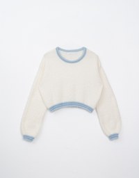 Long Sleeve Mohair Edge Trimmed Cropped Sweater