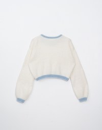 Long Sleeve Mohair Edge Trimmed Cropped Sweater