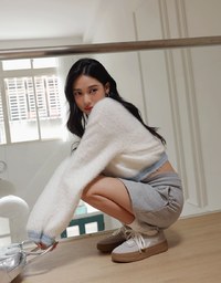 Long Sleeve Mohair Edge Trimmed Cropped Sweater